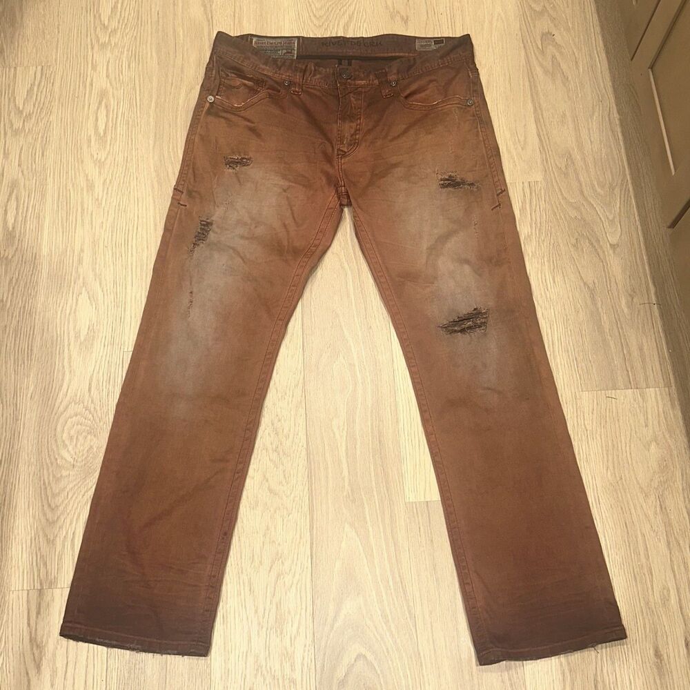 Rivet De Cru Jeans Andrew Relaxed Distressed Faded 38x34 Brown Red